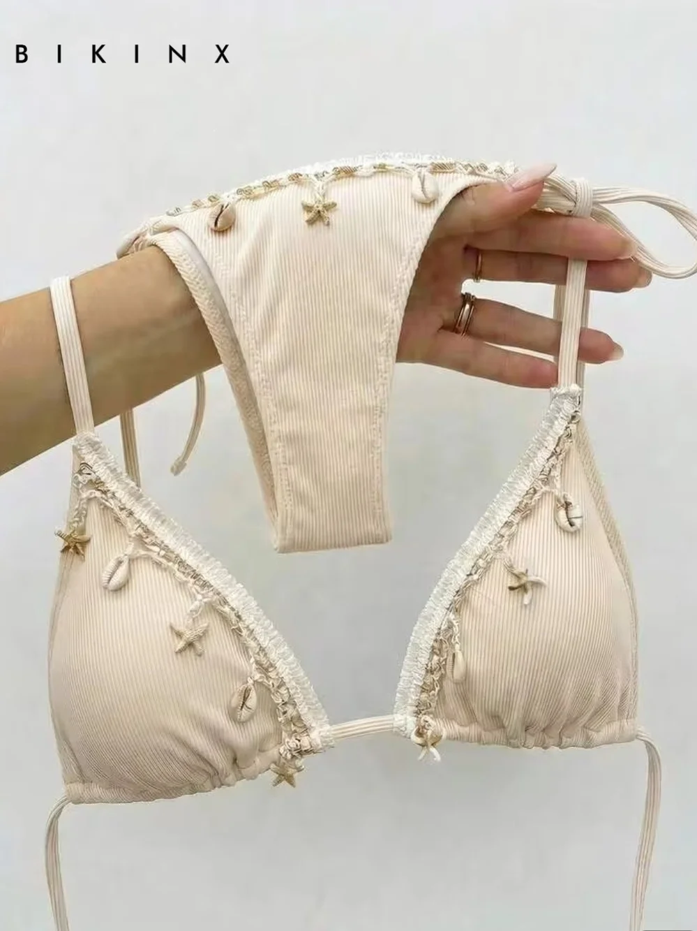 Beachy Shell Themed Cream String Bikini